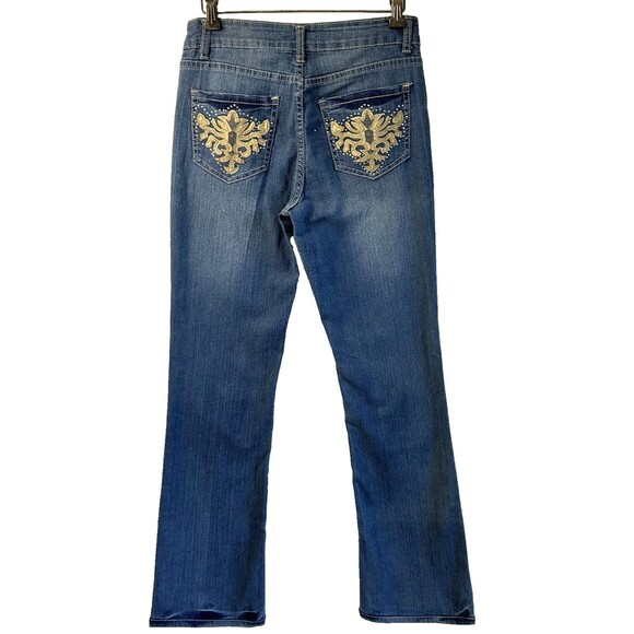 Cache Bootcut Jeans Women’s Blue Denim Stretch Rhinestones Embroidered Sz 2 - Picture 5 of 16